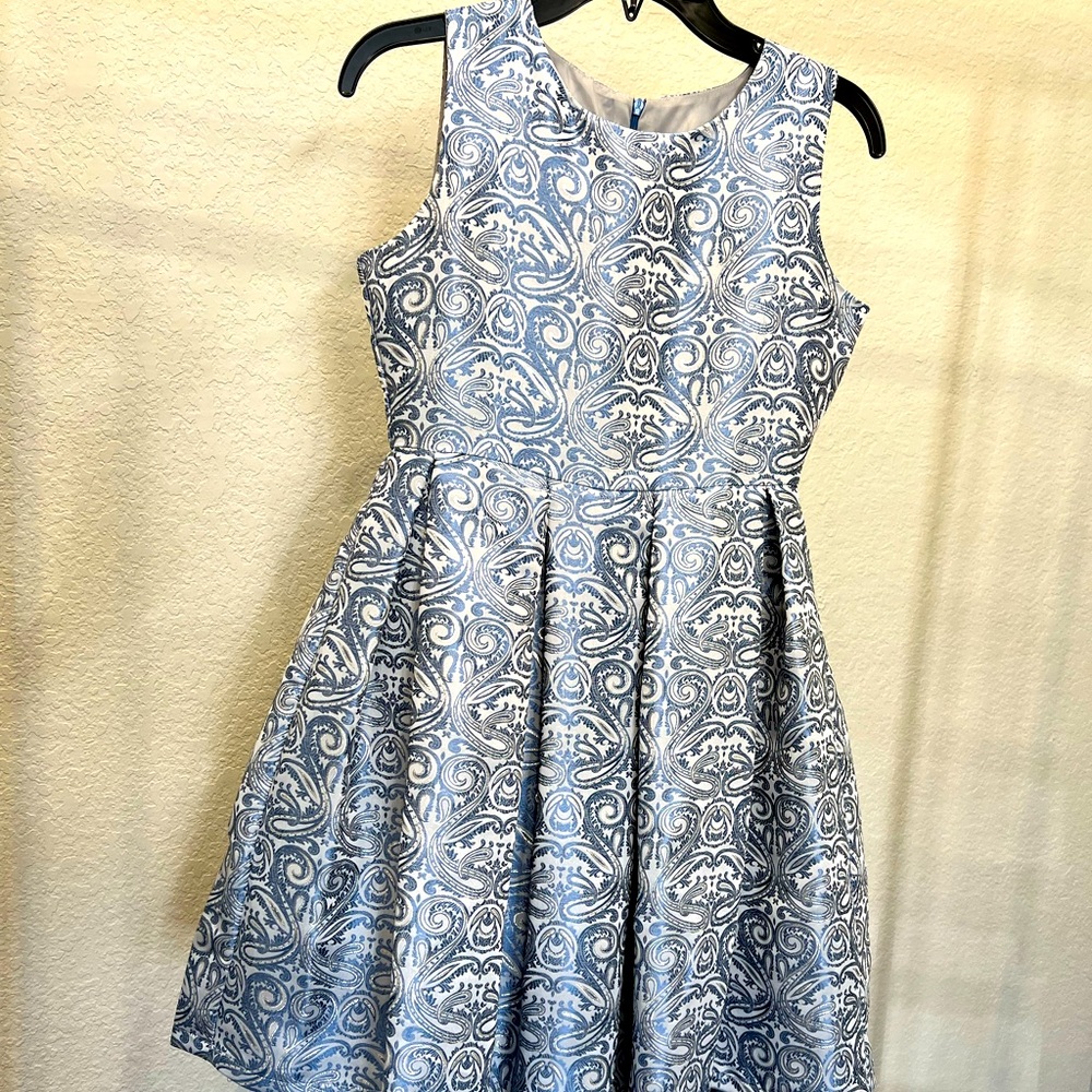 Gorgeous Blue & Silver Chasing Butterflies Dress, girls size 14